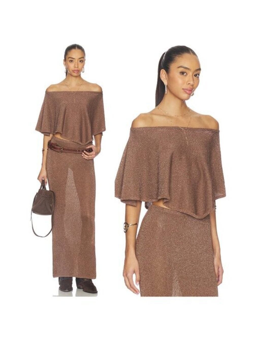 Superdown Shelly Maxi Skirt in Brown Metallic